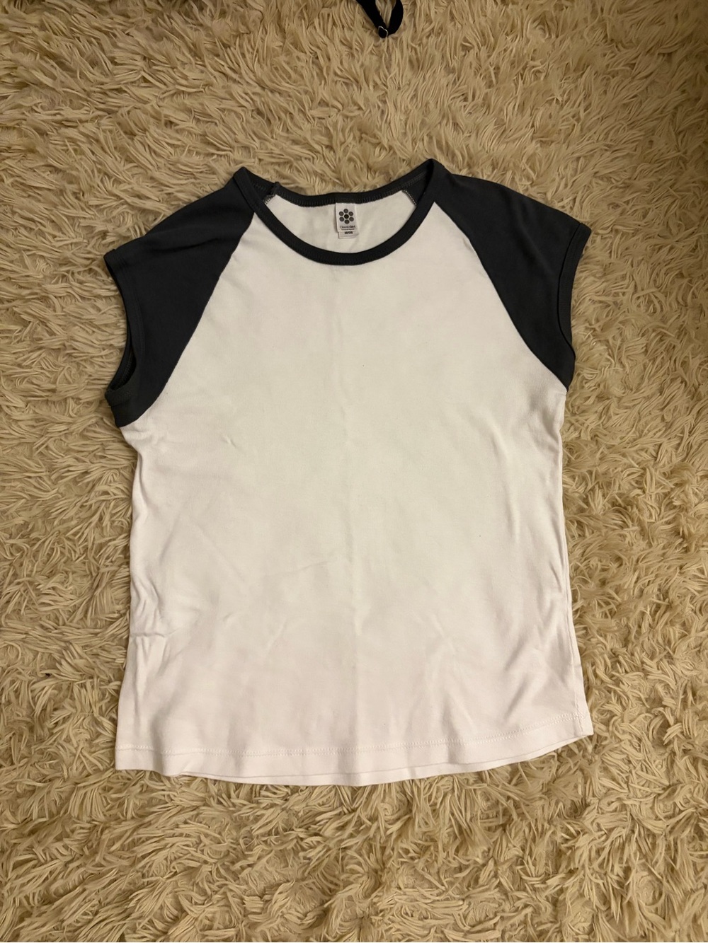 Y2K White Tee with Dark Gray Raglan Sleeves